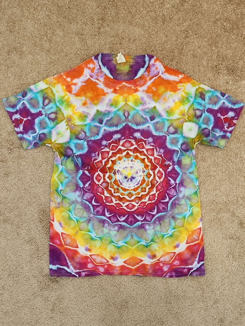 Custom Mandala Rainbow Tie Dye Tshirt Medium Unique Festival Hippie